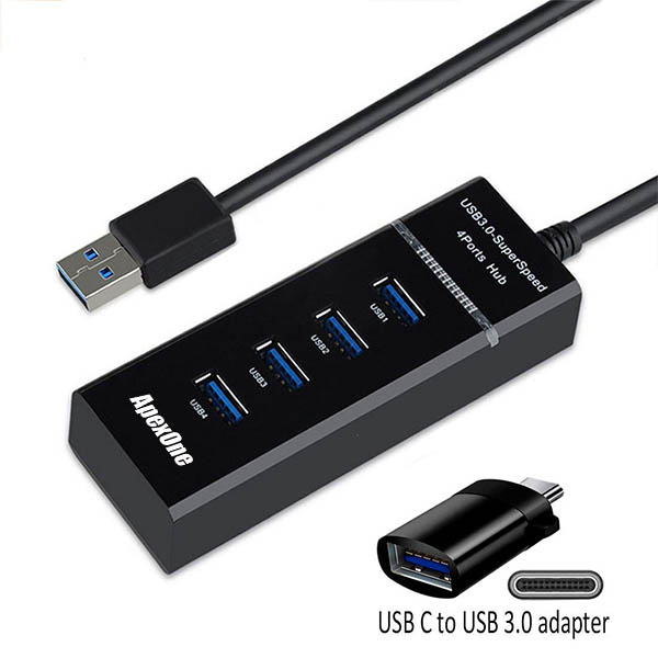 ApexOne [3.3FT Long Extended Cable] ApexOne 4 Port USB 3.0 Splitter High-Speed 5Gbps USB 3.0 Data Hub for Xbox One Slim/360, Laptop PC, iMac Pro, Mac Mini/Pro, Surface Pro, Printer, TV (with a Type C Adapter)